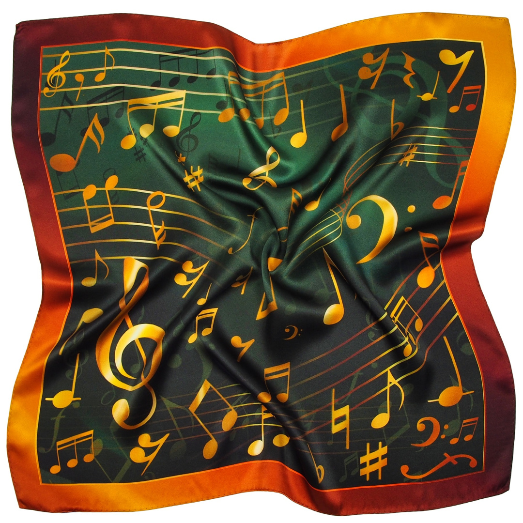 AN5-028 Jedwabna Apaszka w Nuty, 52x52 cm